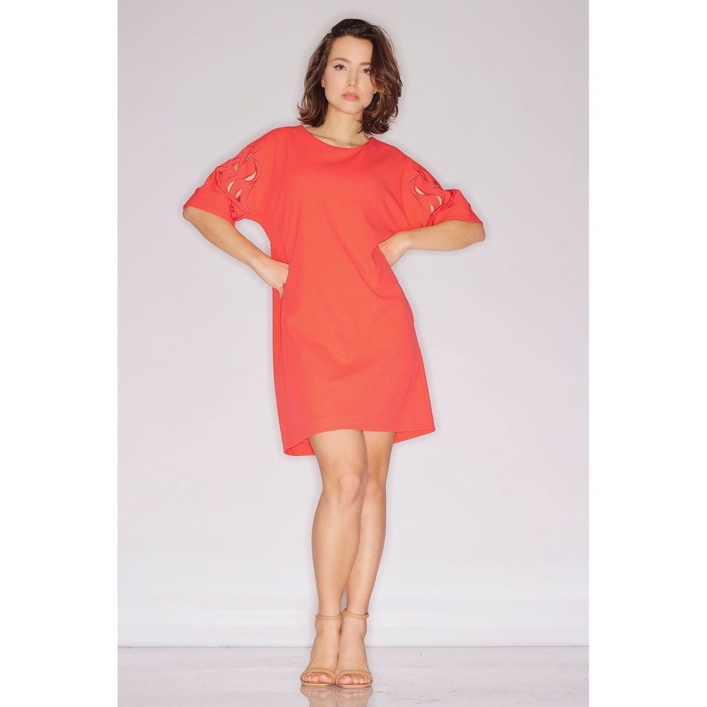Natori Shift Dress Women S Red Laser Cut Embroidered Short Sleeve NWT